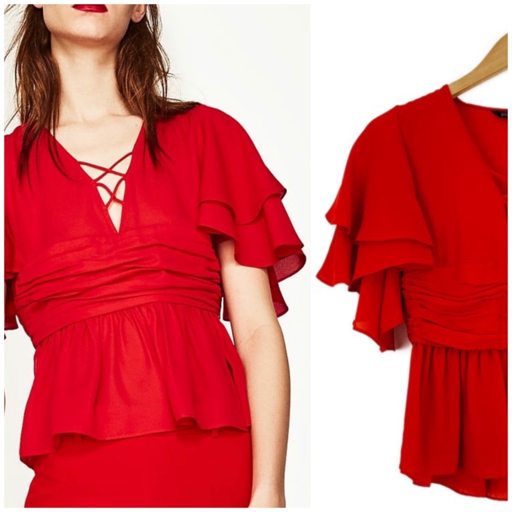 Zara Red Frilly blouse